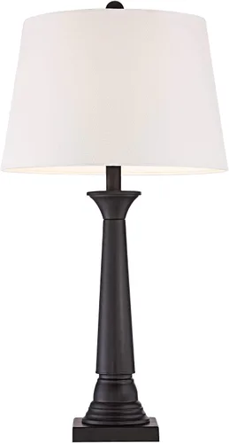 Miniatura 7 de 360 Lighting Dolbey - Juego de 2 lámparas de mesa rústicas de granja de 28 pulgadas de alto, columna cónica de bronce profundo, pantalla de tambor