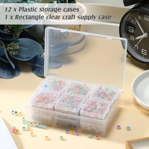 Miniatura 4 de Caja organizadora de plástico transparente de 12 piezas con pestillo de cierre hermético, mini contenedores de almacenamiento pequeños, estuches