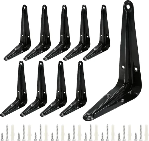 Uenhoy Paquete de 10 soportes de estante negros de 4 x 3 pulgadas, soportes flotantes de metal resistentes para montaje en pared, soportes de