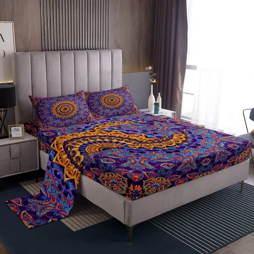 Miniatura 11 de Erosebridal Juego de sábanas y fundas de almohada vintage con estampado floral oriental para niños pequeños, juego de sábanas de medallón persa