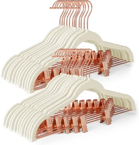 Miniatura 10 de HOUSE DAY Perchas de Terciopelo para Pantalones con Clips Paquete de 24, Perchas de Falda de Terciopelo Ultra Delgadas Antideslizantes con Ganchos
