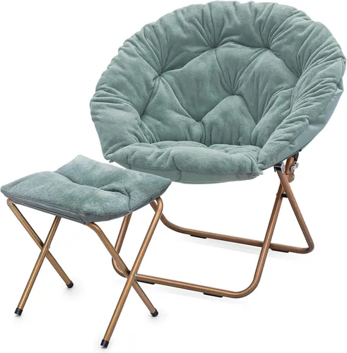 Miniatura 13 de MoNiBloom Silla redonda plegable de piel sintética para dormitorio, sala de estar, dormitorio, marco de metal plegable, de gran tamaño, cómoda, Negro