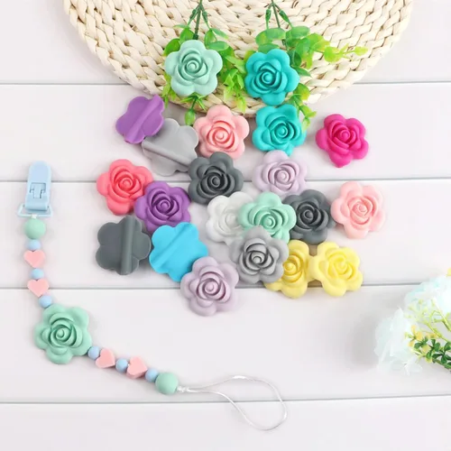 Miniatura 3 de 10 cuentas de silicona de 1.575 in con diseño de flores focales, espaciadores coloridos con forma de rosa divertida para manualidades, guirnalda