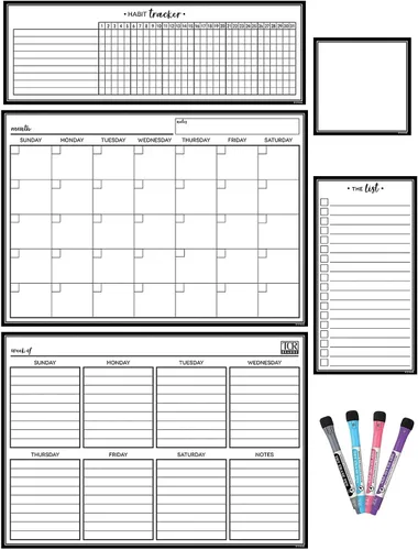 Juego de calendario magnético de borrado en seco en blanco y negro