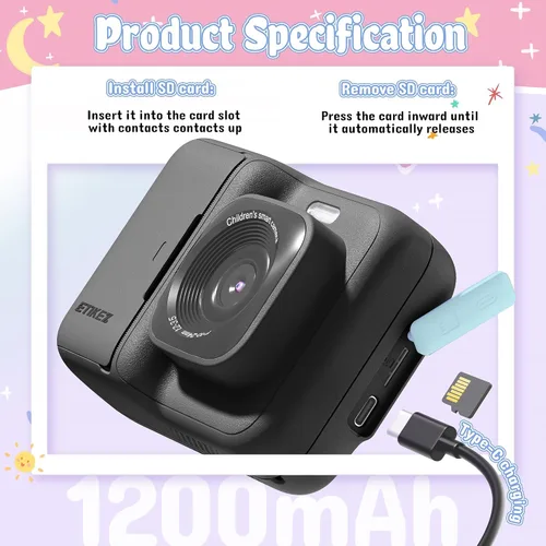 Miniatura 9 de Cámara para niños, cámara de impresión digital instantánea de 1080P para niños, regalos de Navidad y cumpleaños para niñas y niños de 4, 5, 6, 7, 8