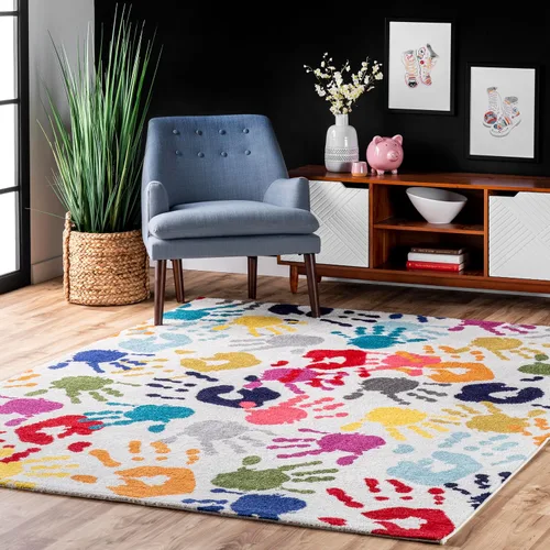 nuLOOM Pinkie Handprint - Alfombra infantil de 4 x 6 pulgadas, multicolor