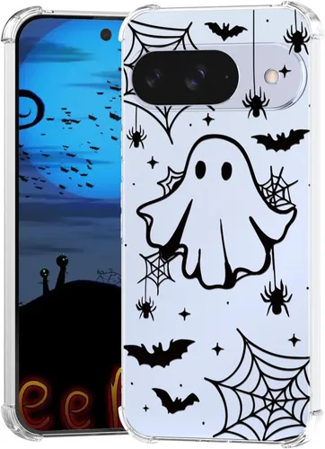 Miniatura 43 de Funda de Halloween para Google Pixel 6A transparente con diseños de murciélagos fantasmas, funda para teléfono para niñas, elegante, delgada, a