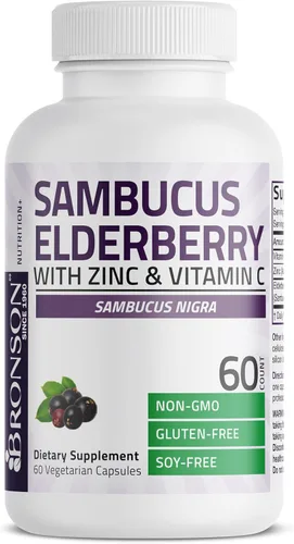 Miniatura 3 de Bronson Sambucus Saúco con zinc y vitamina C Complejo triple de apoyo inmunológico y antioxidante, sin OMG, 60 cápsulas vegetarianas