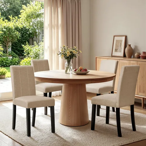 Miniatura 26 de CHUN YI Juego de 4 sillas de comedor tapizadas de piel sintética con ribete de cabeza de clavo y patas de madera, sillas laterales Parsons modernas