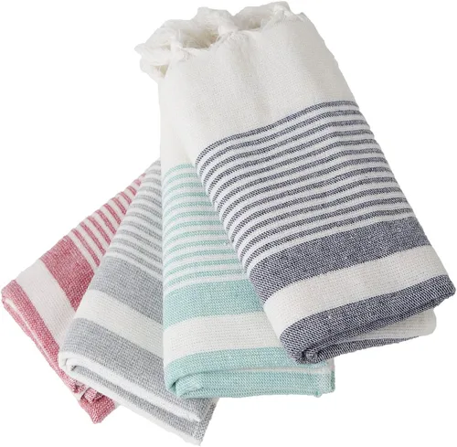 Clotho Paquete de 4 toallas de mano turcas para baño y cocina, 100% algodón de 16 x 38 pulgadas, juego de 4 toallas decorativas, de secado rápido,