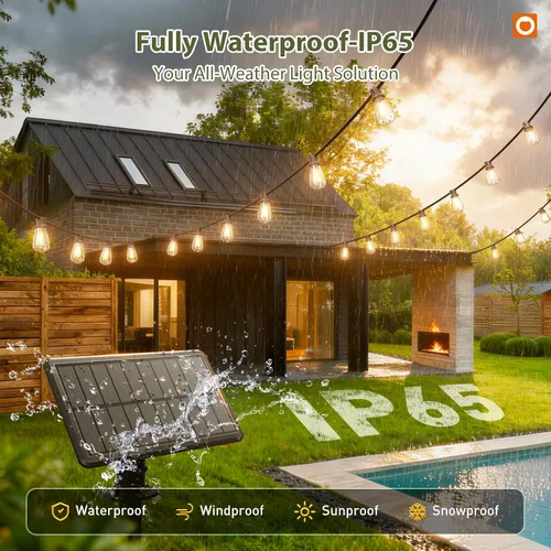 Miniatura 4 de addlon Luces de Cadena Solares de 33 (27+6) Pies Impermeables, Luz de Patio Solar con Control Remoto y Puerto USB, 9+1 Bombillas LED Irrompibles, 3
