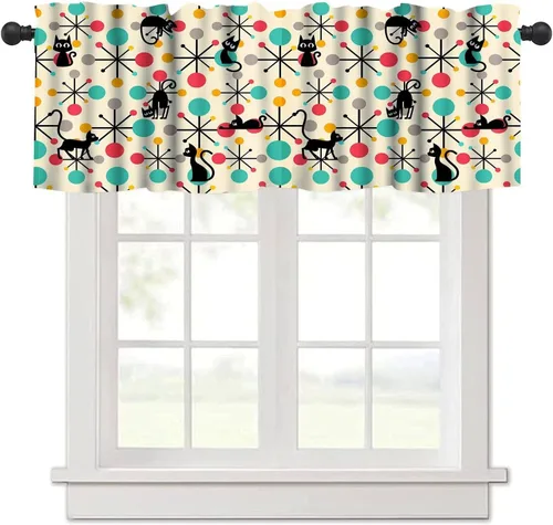 Miniatura 32 de Cenefa de cortina geométrica para ventanas, cenefa moderna con bolsillo para barra, 1 panel, cortinas cortas abstractas para playa, cortinas cortas