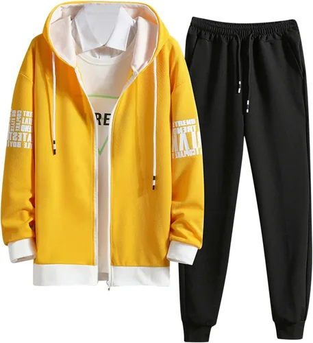 WANGPU Conjunto deportivo de 2 piezas para hombre, con bloques de color, con cremallera completa, manga larga, para correr, trotar, atletismo