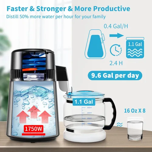 Miniatura 3 de VEVOR Destilador de agua de 1.1 galones, 0.4 galones/h, máquina purificadora de agua destilada 1750W con temporizador de 0-99H, pantalla de Plateado