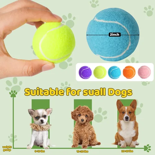 Miniatura 2 de Paquete de 20 pelotas de tenis para perros, pelota de juguete para perros de 2 pulgadas con bolsa de malla, pelotas de tenis pequeñas para mascotas