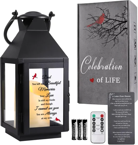 Miniatura 9 de Linterna conmemorativa con vela LED parpadeante y temporizador remoto, regalo de condolencias y duelo, recuerdo conmemorativo impreso UV