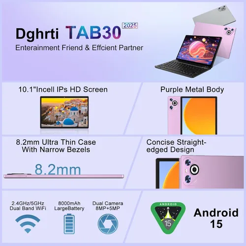 Miniatura 2 de Tablet Android 15, 30 GB de RAM + 128 GB de ROM 1 TB TF, tableta 2025 con teclado y mouse, pantalla táctil de 10.1 pulgadas, batería de 8000 mAh