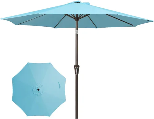 Miniatura 31 de JEAREY Sombrilla de mesa de patio al aire libre de 9 pies con botón de inclinación y manivela, sombrilla de mercado, 8 varillas resistentes, Verde