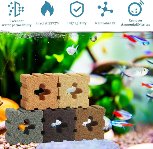 Miniatura 2 de SHIGATSU Medios de filtro de acuario, bloques de filtro de cerámica para acuario para agua salada y estanque de agua dulce (15 piezas)