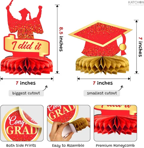 Miniatura 5 de KatchOn, Centros de mesa de graduación rojos y dorados para mesas 2026 – Paquete de 9 Centros de mesa de graduación 2026 para decoraciones