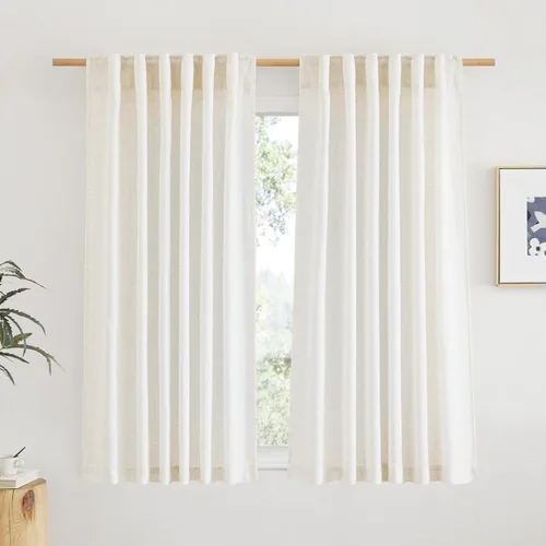 Miniatura 65 de NICETOWN Cortinas de lino semitraslúcidas para dormitorio, bolsillos para barra y pestaña trasera, tratamientos de ventana transparentes de lino