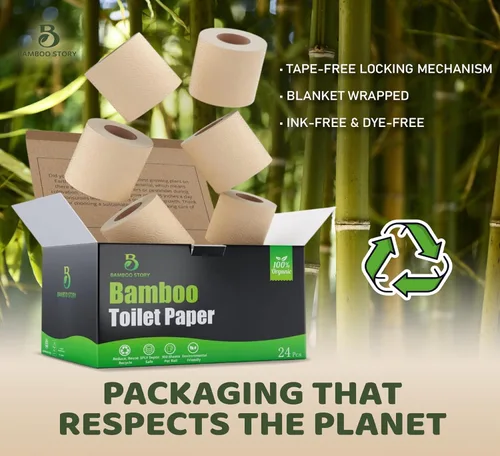 Miniatura 6 de Papel higiénico de bambú de alta calidad, sin PFAS, papel higiénico sin químicos, sin blanquear, (24) 3 capas y 300 hojas, certificado FSC, marrón