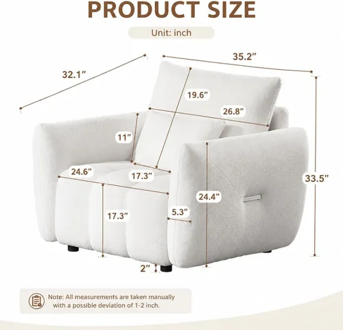 Miniatura 2 de Boucle Living Room Chairs, Modern Comfy Reading Armchair with Lumbar Pillow for Bedroom, Apartment, Office, 450 LBS Capacity, Beige