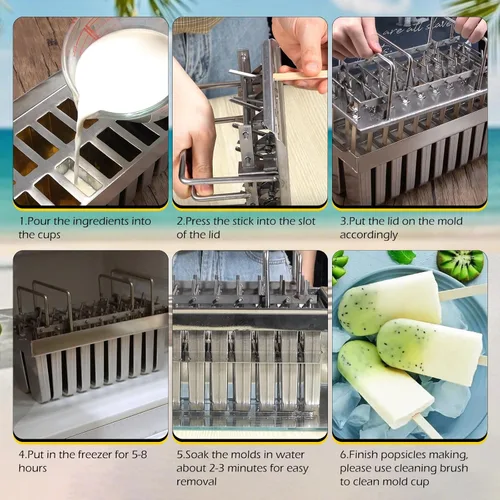 Miniatura 8 de Dyna-Living Moldes comerciales para paletas, 20 piezas de cabezales redondos sin ranura, moldes de paletas de acero inoxidable, molde de paletas