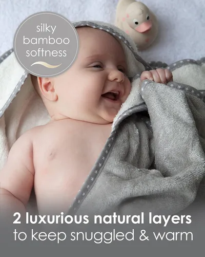 Miniatura 3 de Cuddledry Toalla de baño para bebé manos libres, algodón lujosamente suave y viscosa derivado de bambú con capucha toalla de bebé Toalla de Gris