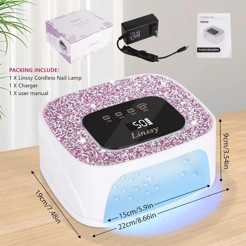 Miniatura 7 de Linssy Lámpara de uñas recargable UV/LED con sensor automático, luz de secado de uñas de gel inalámbrica portátil, 4 tiempos y pantalla LCD
