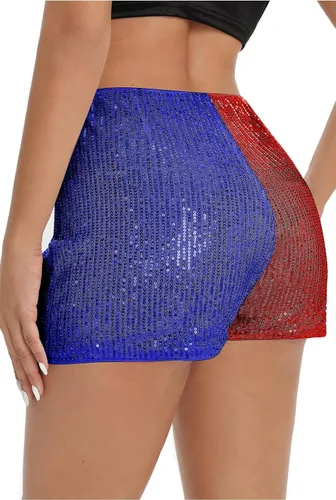 Miniatura 3 de Pantalones cortos de lentejuelas para mujer, de cintura alta, elásticos, pierna recta, pantalones cortos para fiesta, concierto, brillantes