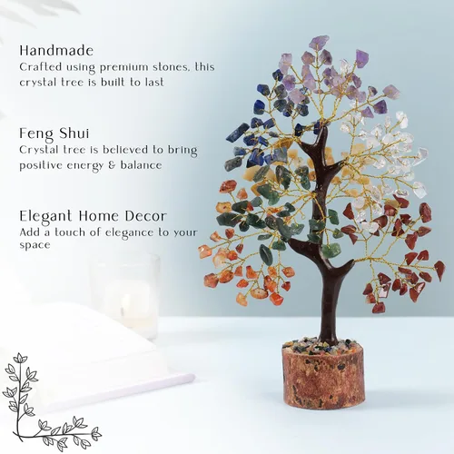 Miniatura 9 de PYOR Árbol de la vida de cristal de 7 chakras para decoración de oficina, cristales y piedras, regalos de inauguración de la casa para mujeres