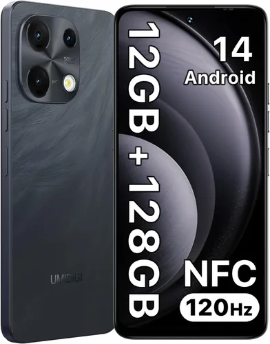 UMIDIGI Note 100 Teléfono, Teléfono Desbloqueado Dual SIM NFC, 12(6+6) GB+128GB Ampliable a 1TB Teléfonos Android 14, Pantalla HD+ de 6.8'' a 120Hz,