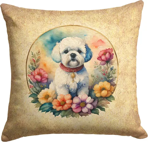 Miniatura 276 de Caroline's Treasures DAC2072PW1414 Affenpinscher and Flowers - Almohada decorativa de tela, lavable a máquina, para interiores y exteriores