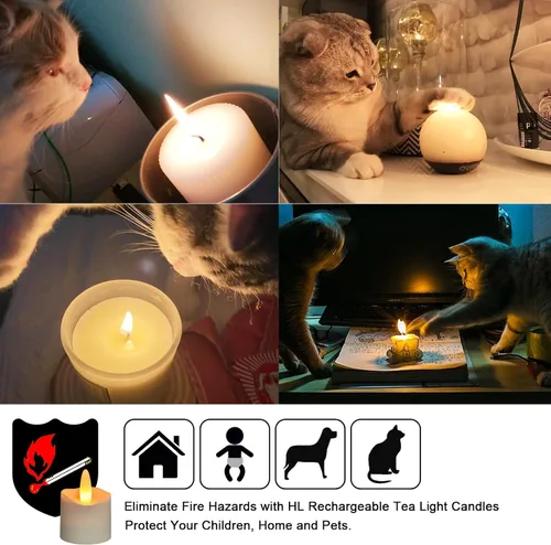 Miniatura 3 de HL Velas sin llama con temporizador remoto, más de 100 horas recargables, impermeables, funciona con pilas, con base de carga, velas flotantes