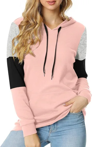 Miniatura 2 de CATHY Sudadera casual con cordón para mujer manga larga bloque de color sudadera con capucha y bolsillo