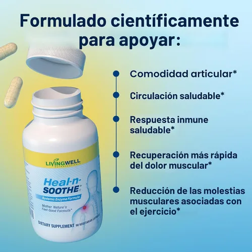 Miniatura 4 de HEAL-N-SOOTHE Suplemento para articulaciones – Fórmula de enzimas proteolíticas con bromelina, papaína, boswellia, cúrcuma y jengibre – Movilidad
