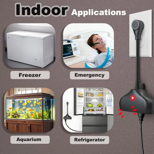 Miniatura 3 de Alarma de falla de energía WiFi, alertas de aplicación inteligente y sirena de 110 dB y uso en interiores y exteriores para congelador, bomba