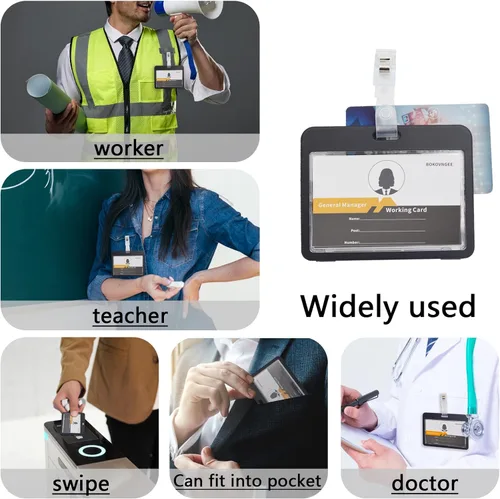 Miniatura 3 de Paquete de 3 soportes horizontales para tarjetas de identificación transparentes de doble cara, impermeable, resistente, para tarjetas