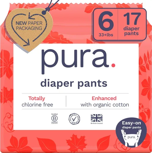 Miniatura 20 de Pura Pantalones de Pañal Hipoalergénicos Talla 9 (48+ lbs) para la Noche, hasta 12 Horas de Protección contra Fugas, Adecuados para Piel Sensible