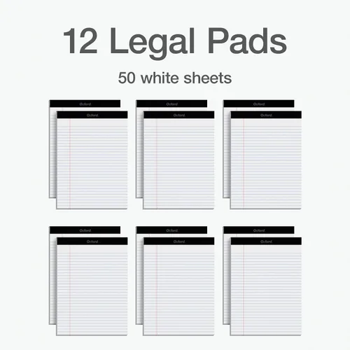 Miniatura 6 de Oxford Blocs de notas tamaño legal de 8.5 x 11 pulgadas, paquete de 12, con rayas anchas en ambos lados, papel rayado blanco, 50 hojas perforadas