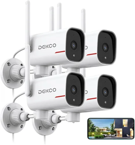 Miniatura 9 de DEKCO Cámara WiFi 2K rotación panorámica 180° cámaras de seguridad para exteriores con cable con visión nocturna a color, compatible con grabación