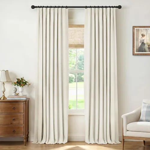 Miniatura 31 de INOVADAY Cortinas 100% opacas para dormitorio, cortinas opacas de 84 pulgadas de largo, cortinas opacas de lino con anillos de clip, aislamiento