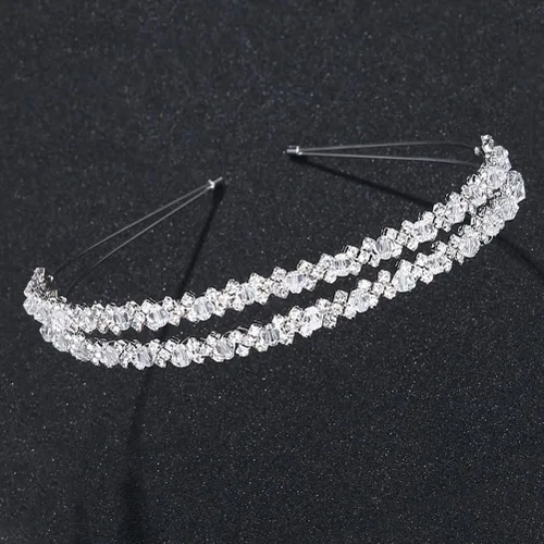 Miniatura 8 de Diadema de doble capa de plata con diamantes de imitación para el cabello, cierre de pelo, accesorios para el cabello nupcial