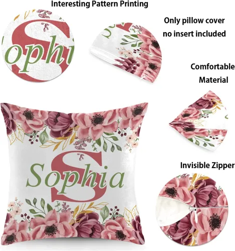 Miniatura 2 de Funda de almohada con nombre, funda de almohada personalizada con flores, funda de almohada cuadrada, regalos de cumpleaños para mamá, sofá, cama