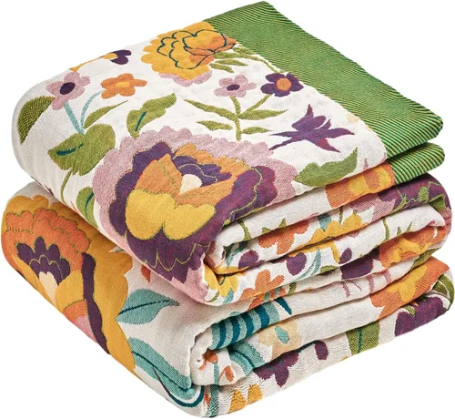 Miniatura 26 de Manta Decorativa Bohemia - Mantas Decorativas de Algodón 100% Suave y Transpirable, 50"x60" Colcha de Algodón Muselina Ligera de 4 Capas, Estampado