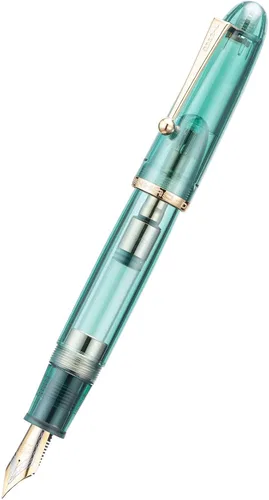 Miniatura 3 de Jinhao 9019 - Pluma estilográfica de la serie Dadao, transparente azul con ribete dorado, #8 punta fina, convertidor grande, instrumento de Azul