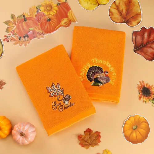 Miniatura 5 de Quera Paquete de 2 toallas de mano de otoño de Acción de Gracias, hojas de otoño, pavo, bordadas, decoración de lujo de primera calidad, juego