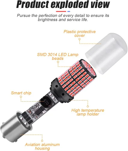 Miniatura 2 de Paquete de 2 bombillas LED de freno 1157, bombilla de repuesto BAY15D de 12 V-24 V para freno de reversa, cola de correr, estacionamiento, universal
