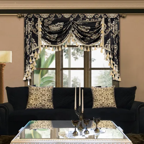 Miniatura 8 de Loom and Mill Cenefas de Cascada de Lujo para Ventanas, Elegante Cenefa de Cortinas Gruesas de Jacquard con Borlas para Sala de Estar, Dormitorio